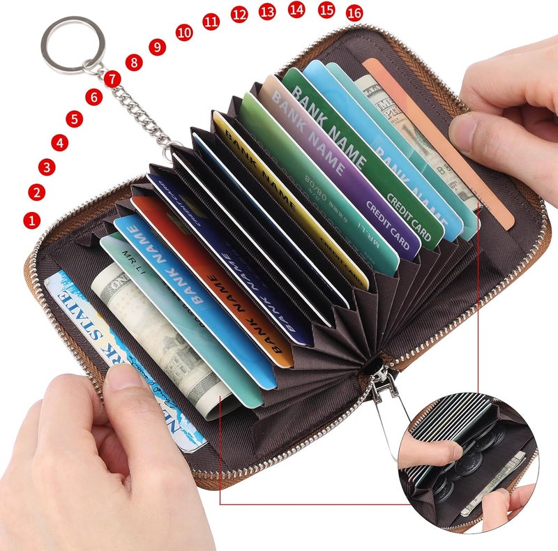 SENDEFN Small Credit Card Holder Wallets for Women RFID Blocking Leather Keychain Cards Cases with ID Window - Image 2